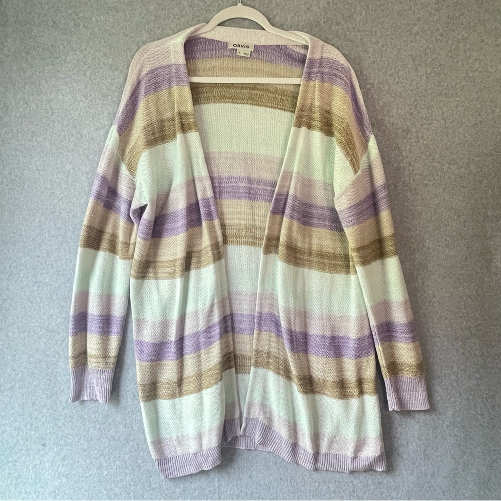 Orvis Purple Cream Linen Cotton Knit Sweater Large